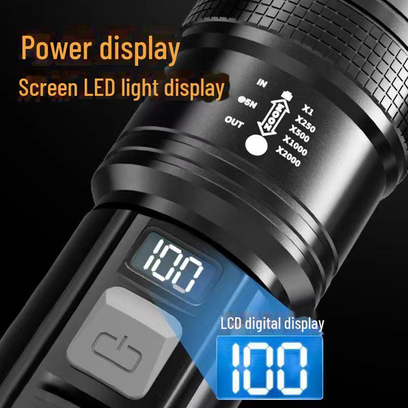 Rechargeable Multifunctional USB Super Bright Flashlight with Intelligent Display and Long-Range Zoom