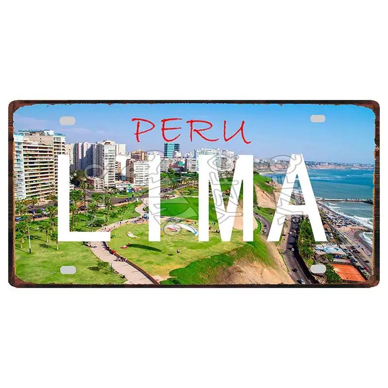 Lima Cusco Vintage Travel Metal Signs Licence Plate Poster Decorative For Club Wall Art Home Decor 30X15CM DC-1033A