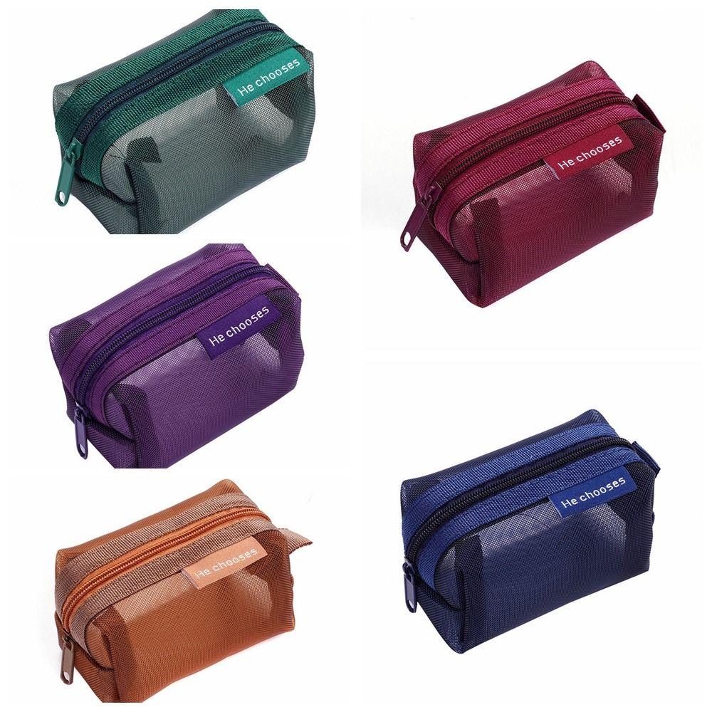 Zipper Mesh Makeup Bag Retro Color Toiletry Storage Bag Fashion Transparent Cosmetic Bag  Outdoor