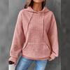 Women Hoodie Plaid Round Neck Pocket Pullover Long Sleeve Solid Color Jacket
