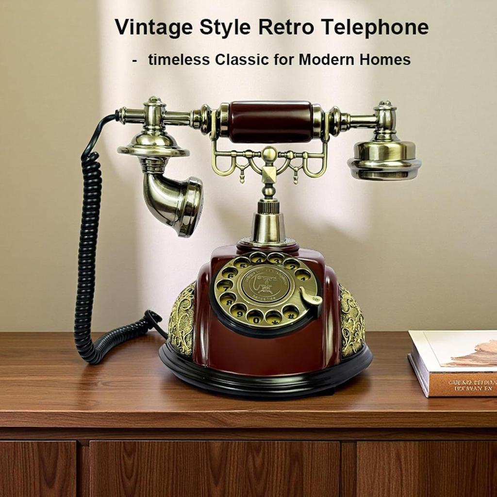 Home Office Decor Landlines Fashion Creative Antique European Pastoral Retro Wired Phone, Nostalgic Style, Rotary Dial