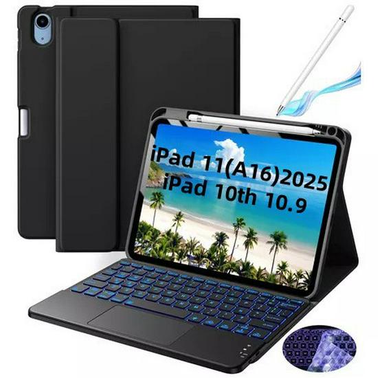 Совместимый чехол-клавиатура для iPad11 A16 2025 года - 10-е поколение 10,9" | Bluetooth | Слот для стилуса | Сенсорная подсветка
