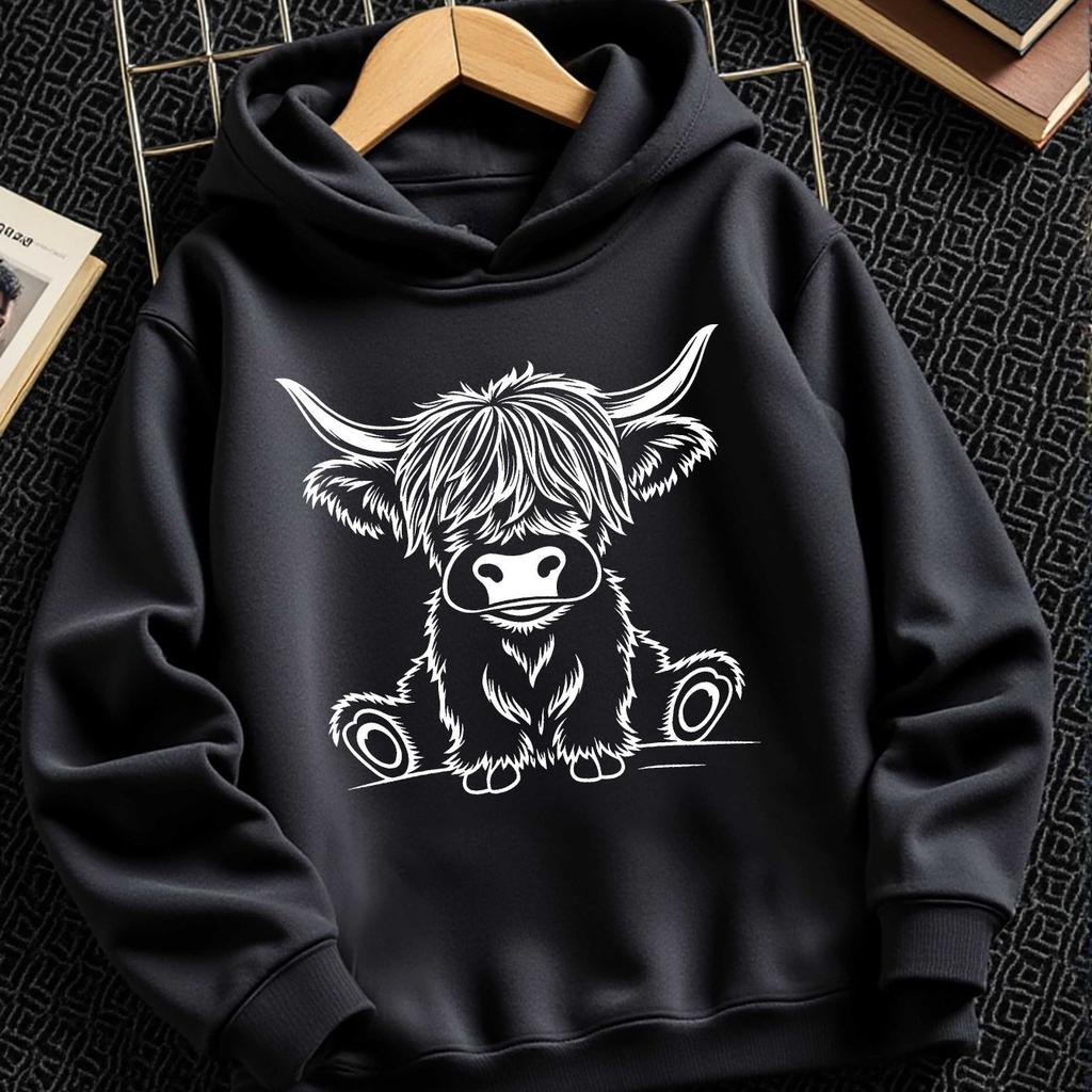 Boys' Black & White Autumn/Winter Hoodie – Soft, Suede-like Feel,Stylish & Casual, Sporty Print, Suitable for Outdoor Activities