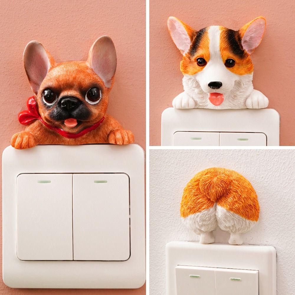 Resin 3D Dog Wall Decals Self-Adhesive Socket Sticker Home Decoration Switch Accessories Bedroom