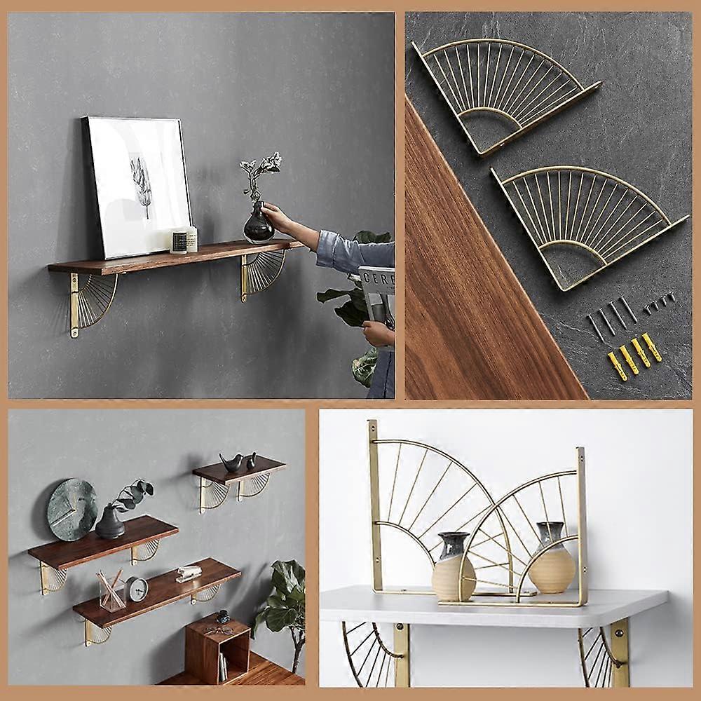 Набор из 2 настенных кронштейнов для полок 200 мм из нержавеющей стали Кронштейн-консоль Настенный кронштейн Железная настенная полка Кронштейны для полок Кронштейны (Золото)