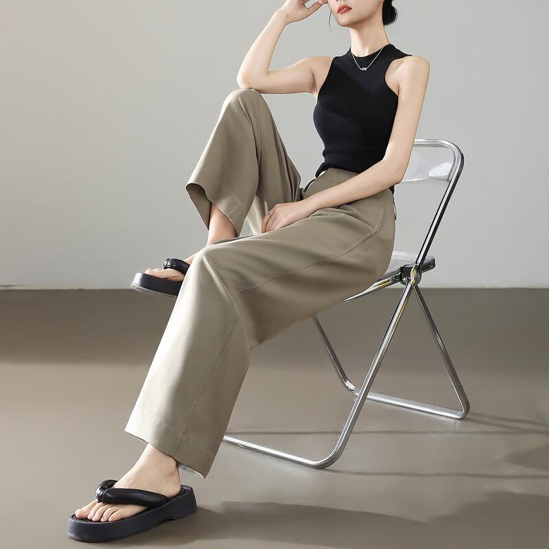 Women's Elegant Pleated Straight Leg Ankle Pants