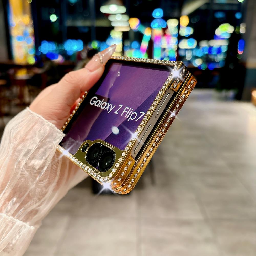 Стеганый кожаный чехол из овчины для Samsung Galaxy Z Flip 7 6 5 4 3 Чехол Блестящий Алмазный Ударопрочный для Samsung Galaxy 7 6 5 Z Flip