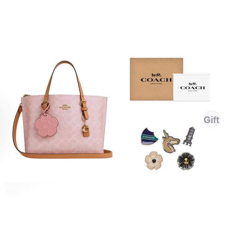 Coach Ограниченная серия ко Дню святого Валентина Сумка-тоут Mollie 25 Classic Monogram со съемным подвесом-цветком Женская сумка-тоут Цвет: Розовый цвет цветущей сакуры CER24-IMPO