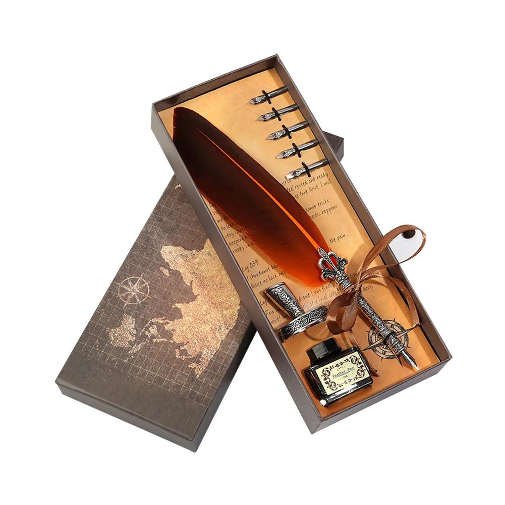 Ретро Перьевая Ручка Набор Пишущих Чернил Канцелярские Товары Изысканное Перьевое Дип-Перо Набор Штампов Художественные Принадлежности Поделки Подарки для Студента DIY