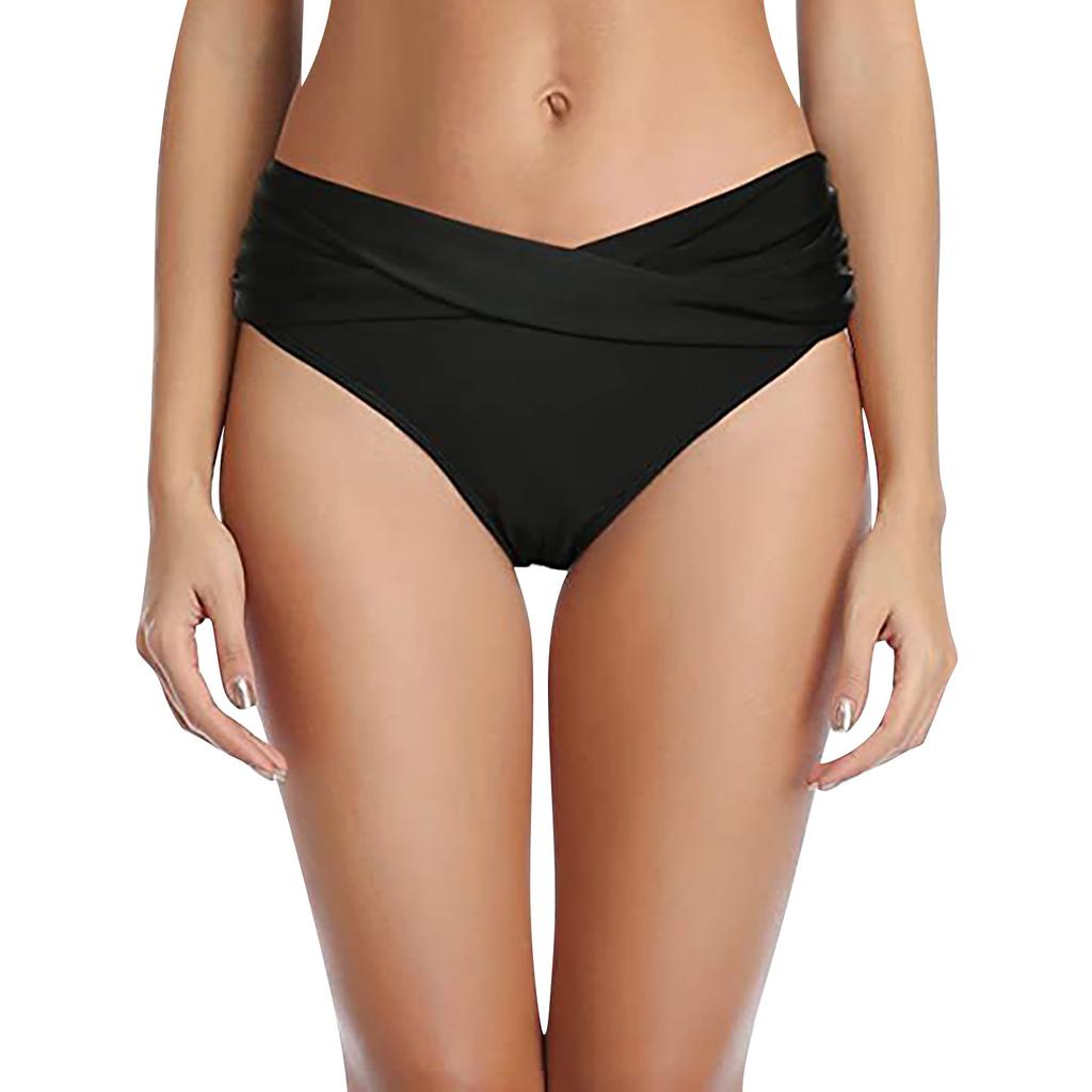 (Qunide) Women Low Waist Ruched Bikini Bottoms Swimsuit Briefs Pants