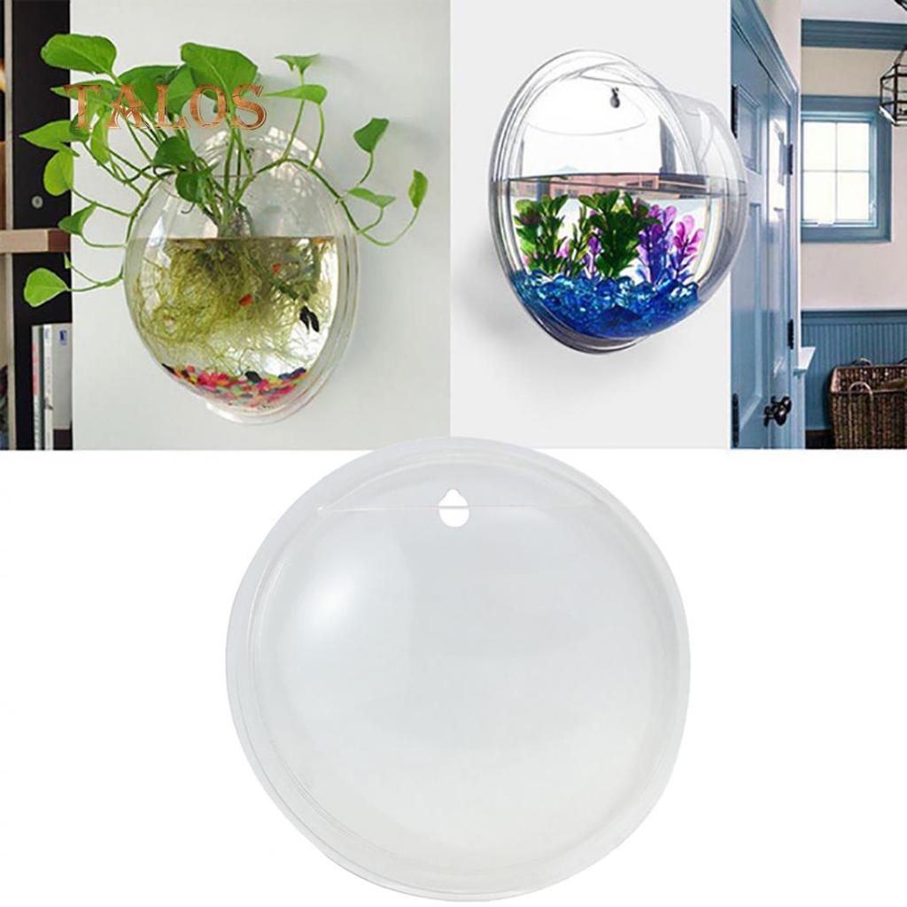 Creative Wall Mounted Clear Acrylic Round Fish Tank Flower Pot Vase Home Decor Decoration