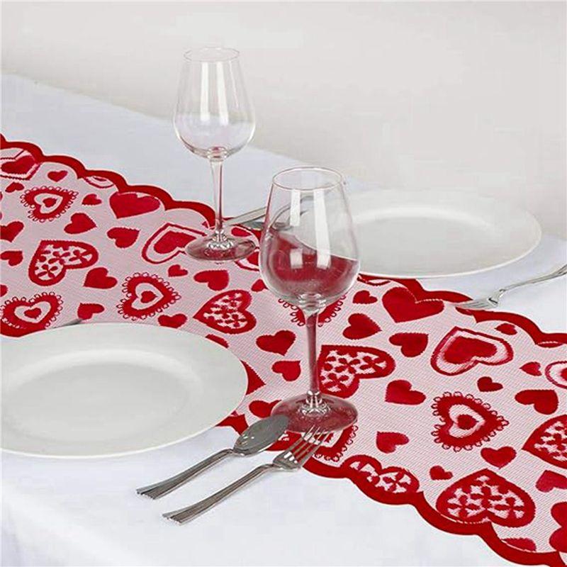 M-Modern-Red Lace Table Runner Heart Decor Table Runner 13 X 72Inch, Wedding Valentines Day Romantic Heart Table Runner