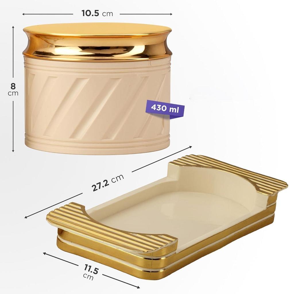 Tray Set with Lid & Serving Tray for Serving Sweets,Chips,Cookies Other Snacks -430ml,Elegance Ivory,Plastic ,27.2 X 11.5 X 8.5 Cm