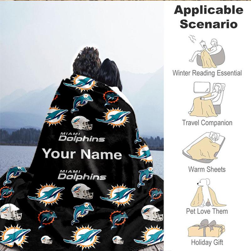 1PC Custom Name Blanket Sunny Day Dolphins Flannel blankets Patterns Throw Blanket All-Season Soft Gift for Couch, Bed, Camping, Birthday gifts