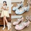 Cute Bow Mid-heel Round Head Lo Shoes Women's Pink High Heels Original Lolita Small Leather Shoes Mary Shoes