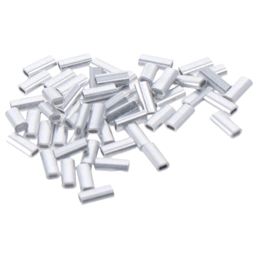 100pcs Aluminium Ferrules Sleeves Oval 0.8/1.0/1.2/1.5/2.0/3.0mm Fishing Wire Tube Silver Tone Line Crimping Sleeves Fishing
