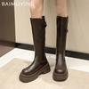 Платформа Женские Высокие Сапоги Высокий Каблук Кожаные Туфли Женские Тенденции 2025 Зимняя Мода Дизайнерское Платье Сексуальные Панк Женские Снежные Ботинки