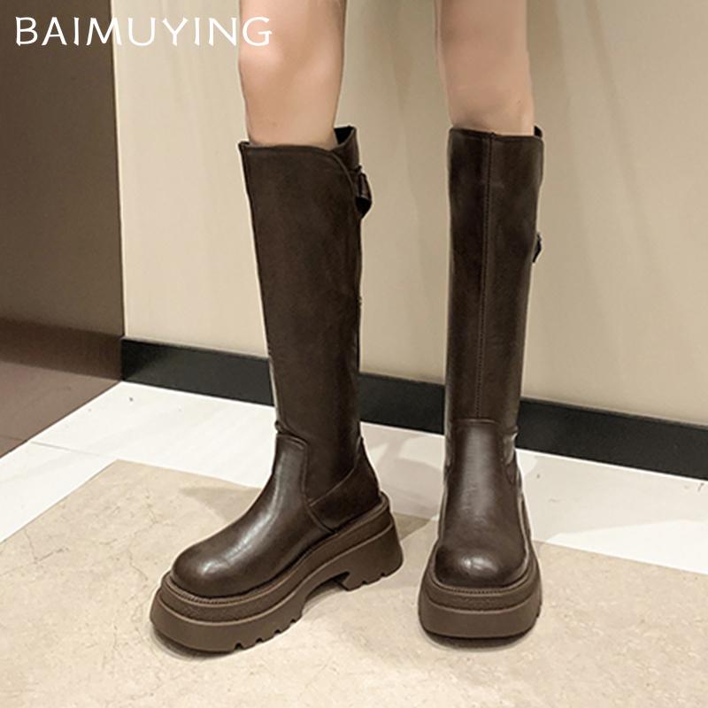 Платформа Женские Высокие Сапоги Высокий Каблук Кожаные Туфли Женские Тенденции 2025 Зимняя Мода Дизайнерское Платье Сексуальные Панк Женские Снежные Ботинки