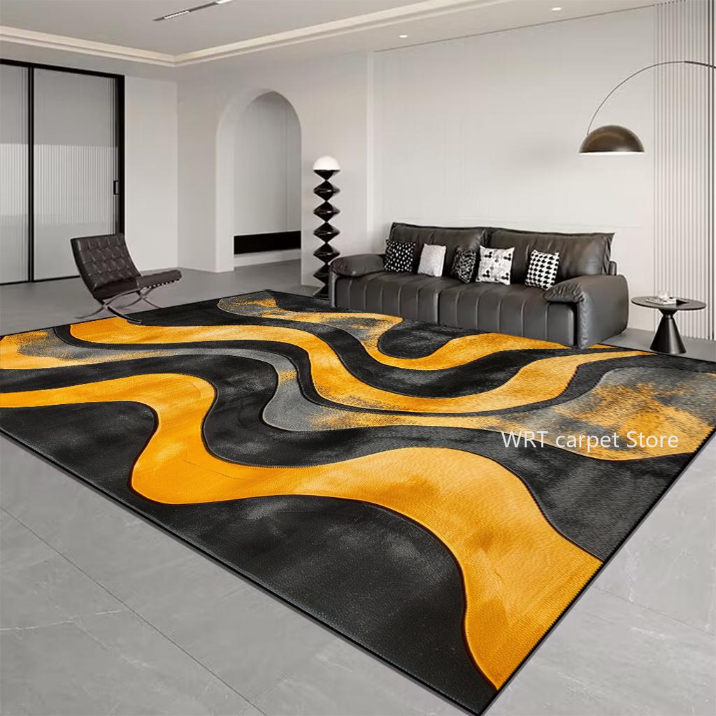 Nordic Striped Area Rug Soft Easy Clean Floor Mat for Living Room Bedroom Large Orange Brown Decorative Carpet