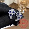 Trendy  Sterling Silver Stud Earrings for Lady Exquisite  Blue/White Cubic Zircon Flower Shape Jewelry Wedding Jewelry