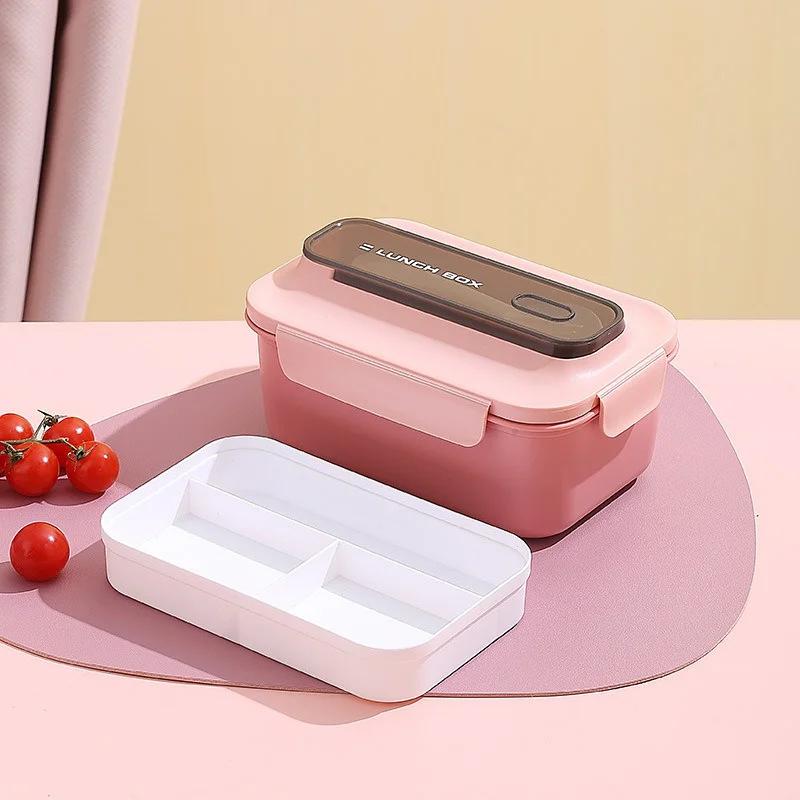 1200/1500Ml Lunch Box Portable Double-Layer Student Bento Box With Fork Spoon Outing Picnic Box Leakproof Food Storage Container