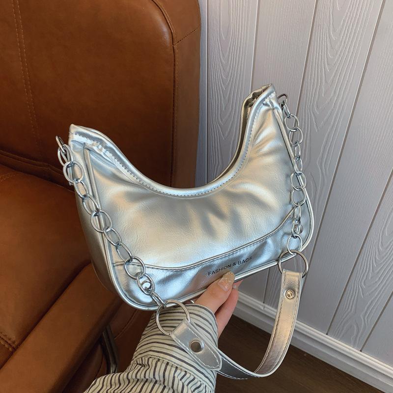 New Fashion Trend Solid Color Chain Shoulder Armpit Bag Simple Casual Versatile Portable Handbag