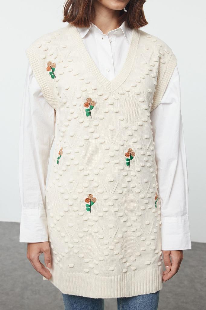 Women's Fashionable Stylish Hijab Sweater Stone Flower Embroidery Knitwear Sweater