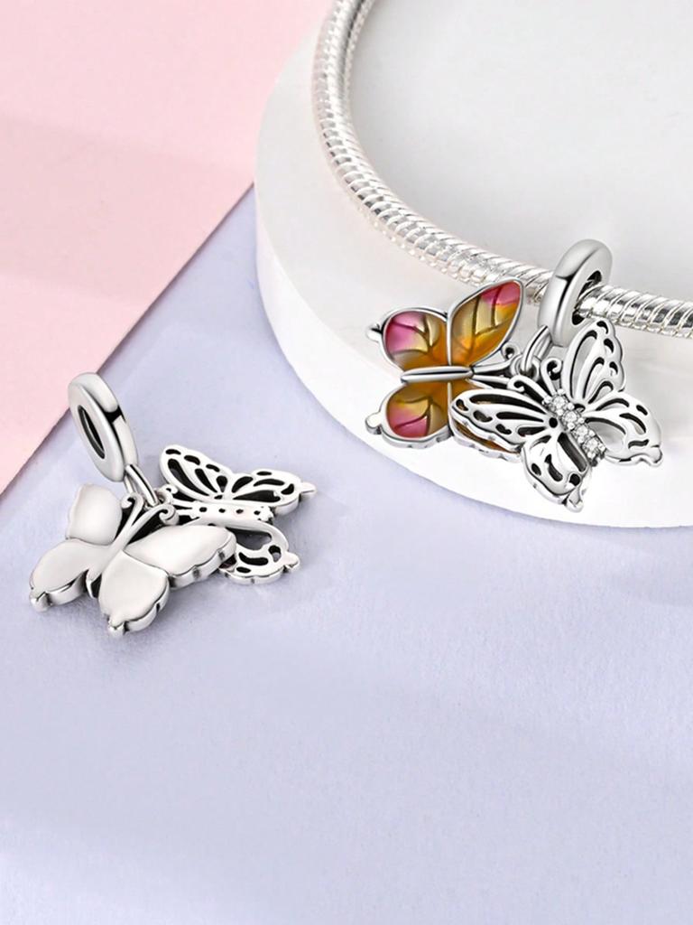 Синий светлячок Разноцветные бабочки Бусины Шарм Медное покрытие Подходит для шармов Медь Оригинальный браслет Для изготовления украшений DIY Шарм