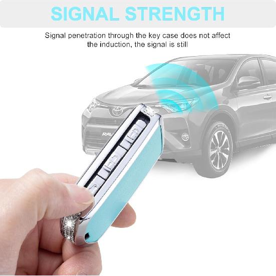 for Volvo Key Fob Cover with Keychain, Blue Leather Rhinestone Key Case Protection Shell Compatible with XC90, XC60, XC40, S60, S90, V60, V90,