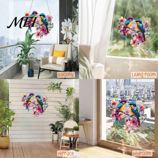 Acrylic Hanging Ornament Stained Glass Style Window Hanging, Colorful Sun Catchers for Wall Windows, Waterproof Decor Suncatcher with Chain Women Wife