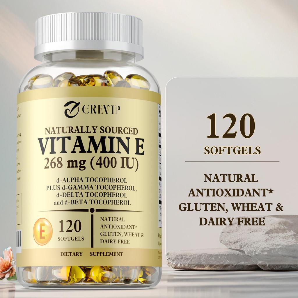 GREVIP Vitamin E Softgels support immune system health and skin nutrition.