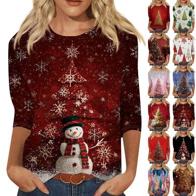 Женская модная повседневная футболка с рукавом три четверти, принтом на Хэллоуин и круглым вырезом