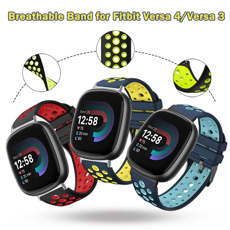 Двухцветный ремешок, совместимый с Fitbit Versa 4, дышащий ремешок с круглыми отверстиями, подходит для ремешка смарт-часов FITBIT VERSA 3 Correa