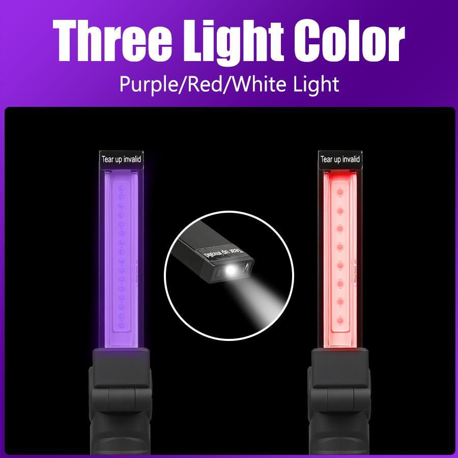 Многофункциональный УФ-фонарик с USB-подзарядкой, фонарик с черным светом, 5 режимов, аварийный красный и белый свет, рабочий фонарь