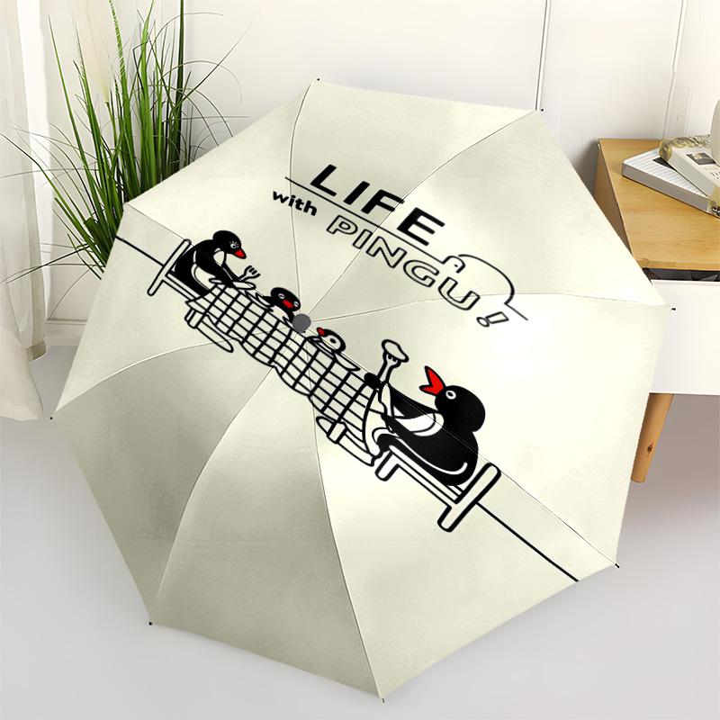 1 PC Automatic Folding Umbrella - Pingu Pattern Portable Foldable Design With 8 Ribs Christmas Birthday Gifts
