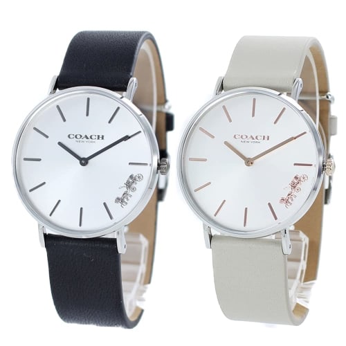 Coach Perry Watches with Storage Box, Matching Size, Simple Slim Leather Watches, Black and Gray, 1450311514503116