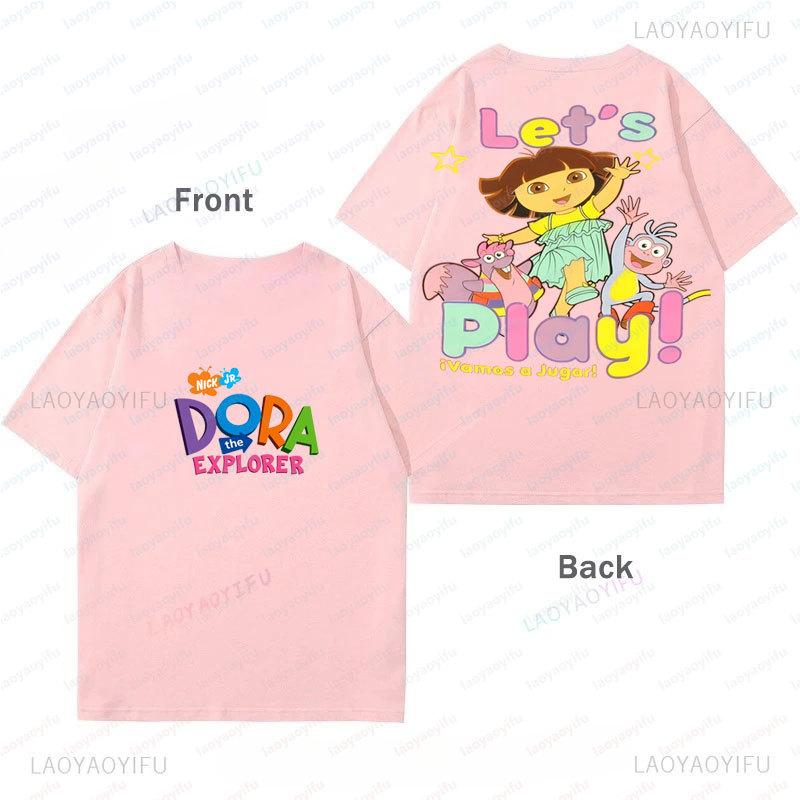 Dora Kids Cothes Cartoon Print ShortSleeved Boys And Girls Cotton TShirt Double Size Printed Tees Y2k Clothes