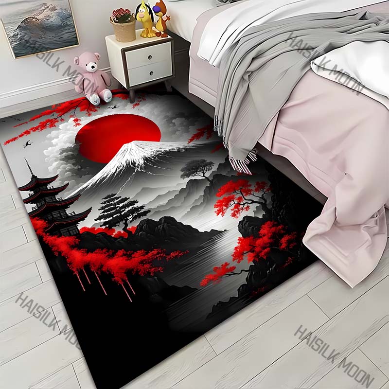 1PC Red sun Mount Fuji maples pagoda Print Carpet for Living Room Bedroom Sofa Home Decor Rus Non-slip Floor Mat Luxury Gift