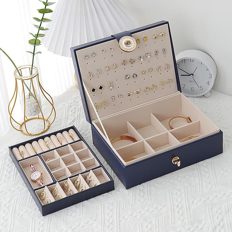2026Double Layer Jewelry Box Organizer Large Capacity PU Leather Storage Ring Box Earrings studs Jewelry Display Jewelry Package