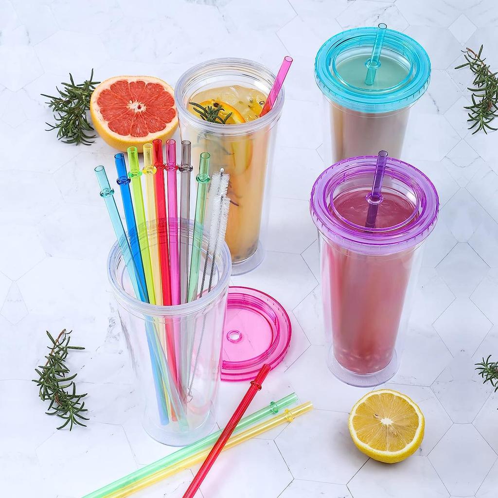 10 PCS Reusable Straws with1 Brushes, 10.5" Long Tritan Hard Plastic Straws for 16OZ-32 OZ Tumblers, Jars, YETI