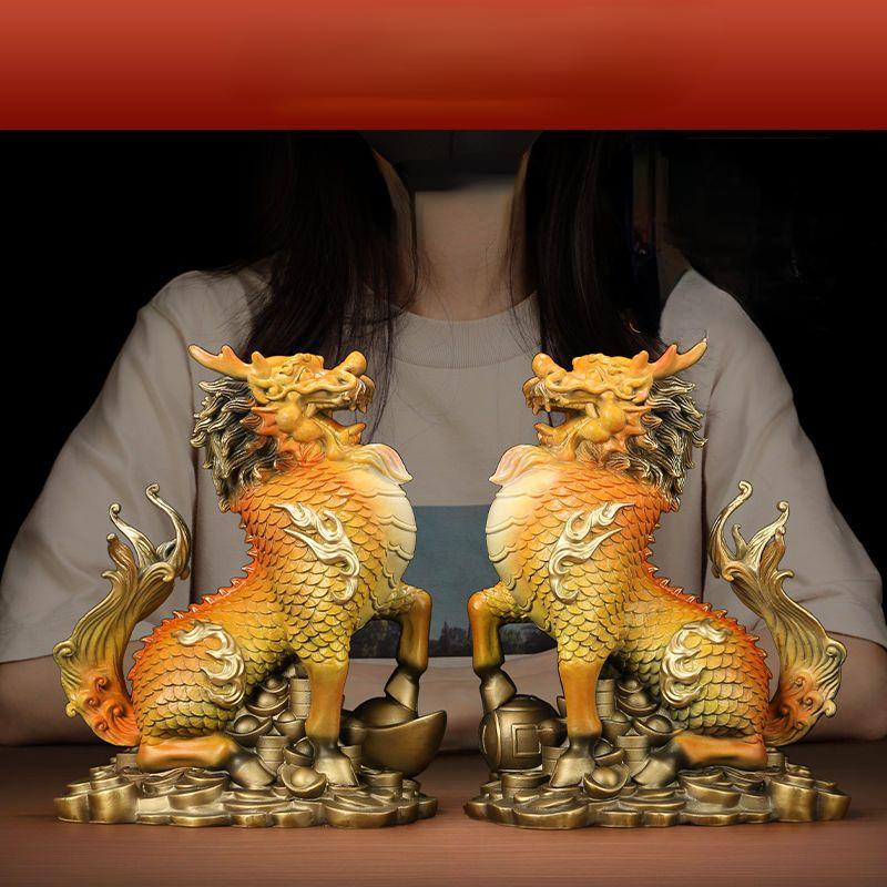 Цветные медные украшения Цилин Цилин привлекают богатство Божественные звери Удачливые украшения Цилин для офиса и гостиной Подарки на новоселье