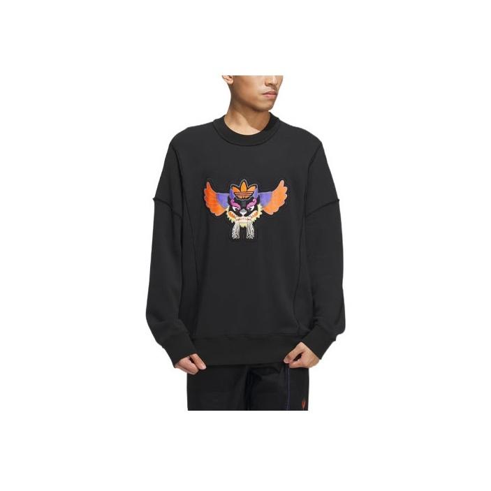Adidas Originals Cartoon Print Round Neck Sweatshirt Unisex Tops Black IP7548