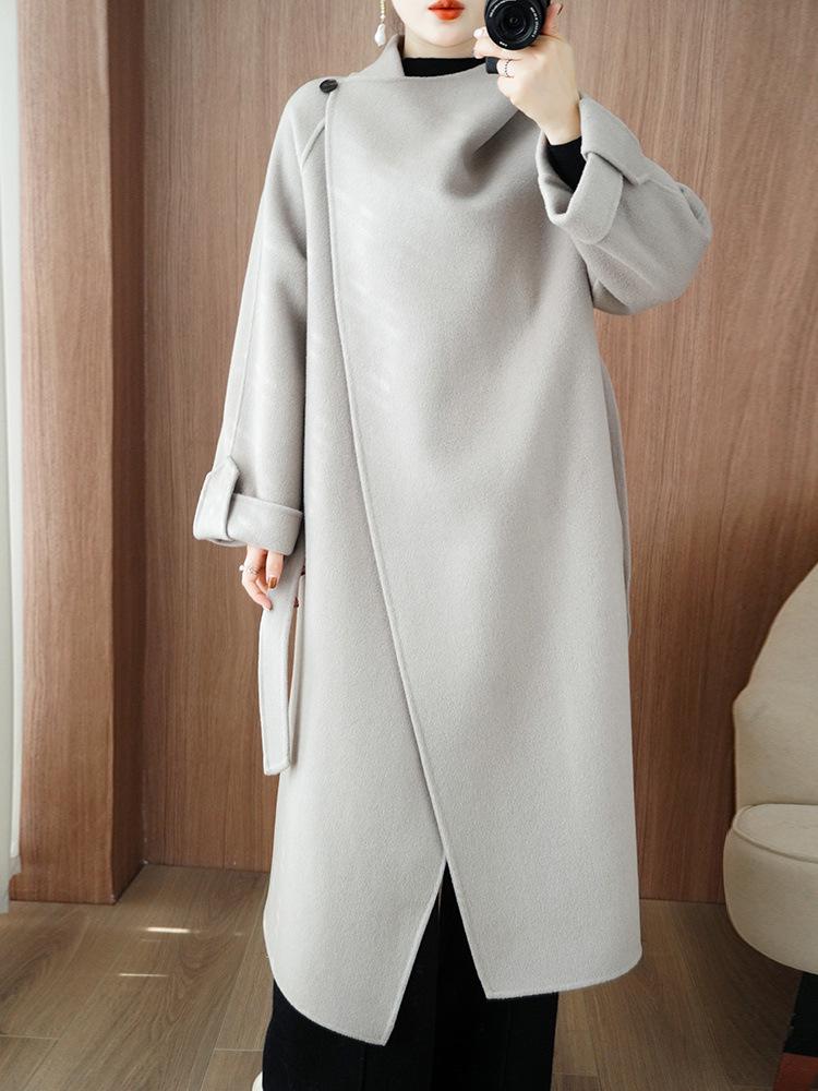 Women's Long Angora Red Double-Faced Cashmere Overcoat - 2025 Autumn/Winter Collection.