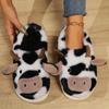 Женские тапочки, домашние плюшевые мультяшные коровы, дизайнерская обувь для девочек, милые зимние пушистые тапочки, плоские теплые повседневные меховые шлепанцы, большой размер