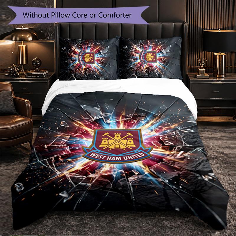 West Ham United Football 3 Piece Bedding Set Soft Duvet Cover Set with Pillowcases Printed Bedroom Decor Set for Home