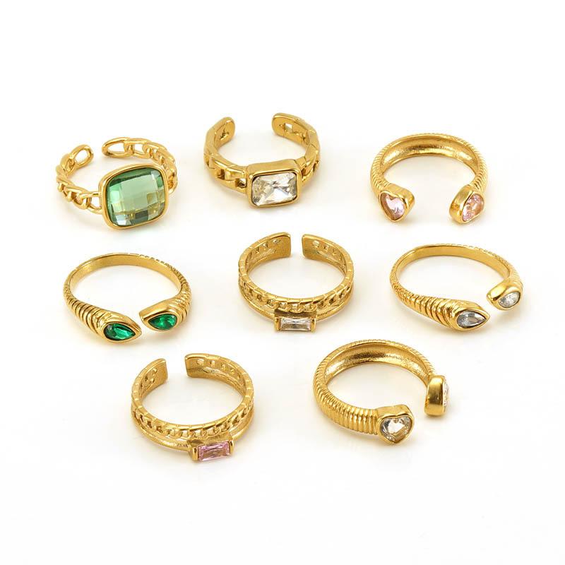 New European and American fashion stainless steel cubic zirconia ring, electroplated18k Golden Wind Internet Celebrity Couple Rings for Women