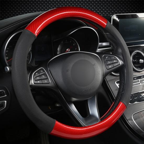Чехол на руль автомобиля DERMAY, углеродное волокно + массажная искусственная кожа для рулевого колеса диаметром 37-38 см, нескользящий, бесплатный