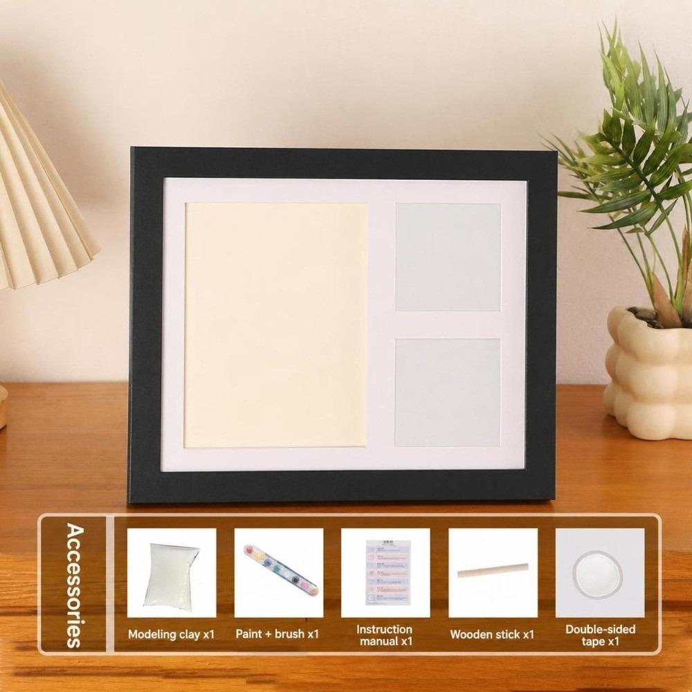 1 Set DIY Pet Paw Print Kit Frame Air Dry Clay Wooden Frame Dog Paw Print Frame Desktop Stand Photo Display
