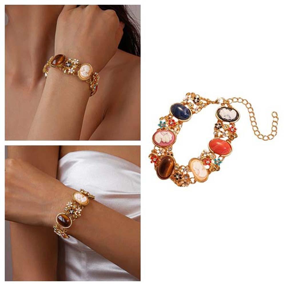 Rhinestone Baroque Bracelet Resin Women's Hand Bracelet Retro Enamel Bangle  Women Girl