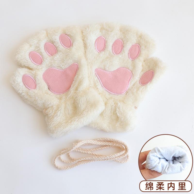 Autumn and Winter Cute Cat Claws Half Finger Plush Gloves Student Writing Plush Leak Finger Warm Half Finger Bear Paw Gloves
